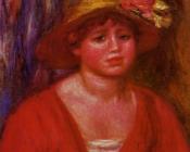 皮埃尔 奥古斯特 雷诺阿 : Bust of a Young Woman in a Red Blouse